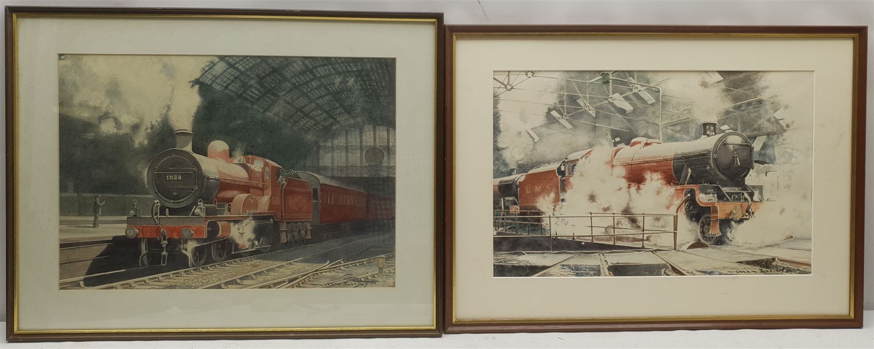Norman Evans (British 20th century): Railway Locomotives, three watercolours signed, together with a similar print, max 35cm x 45cm (4)