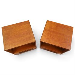 G-Plan - ‘Fresco’ teak pair of bedside cabinets, each with rectangular top over open recess and single drawer with sculpted handle, on plinth base