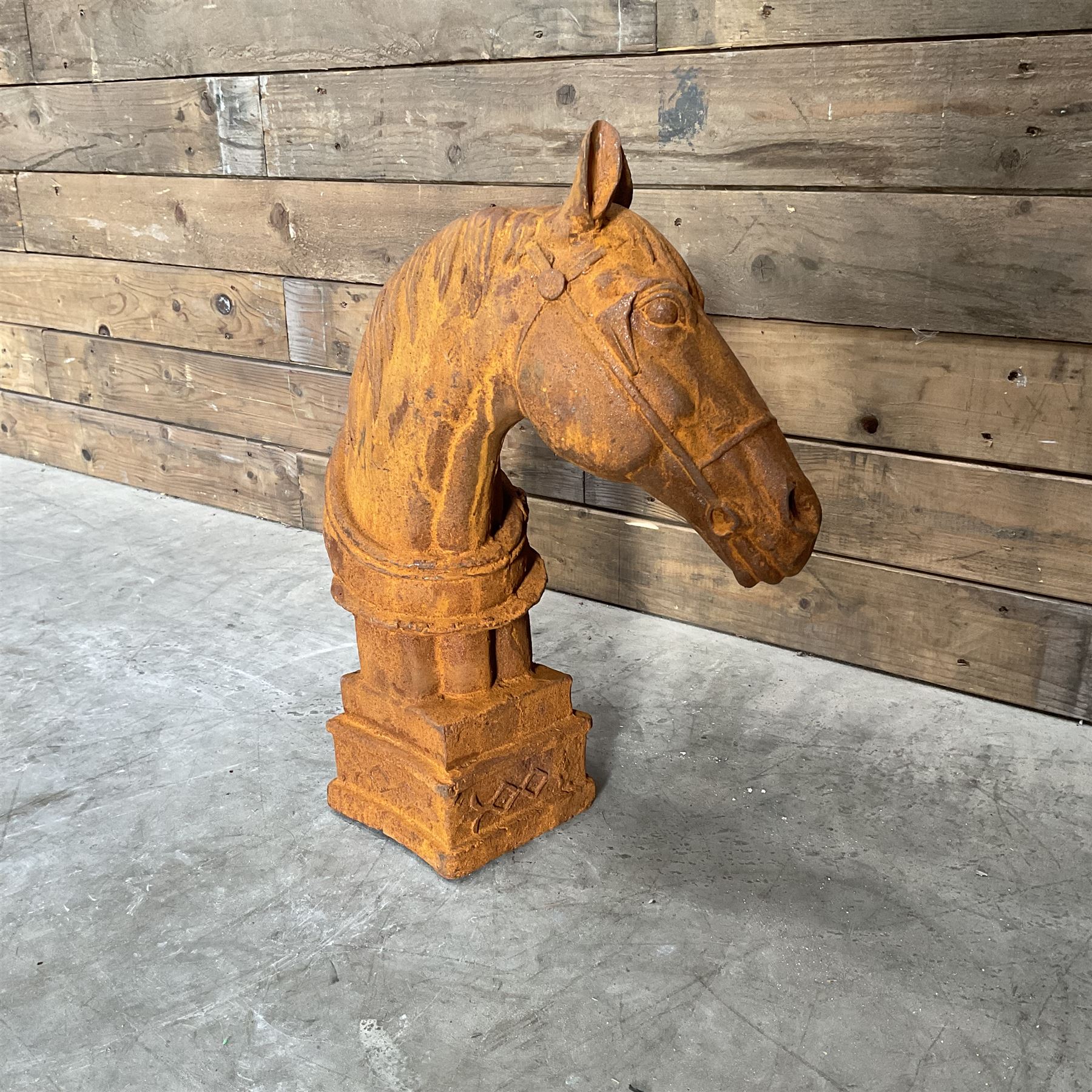 Cast iron Horse head on plinth