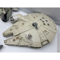 Star Wars - three space vehicles comprising B-Wing fighter and large Millenium Falcon space ship; both with instructions; and Boba Fett Slave 1; all unboxed (3)