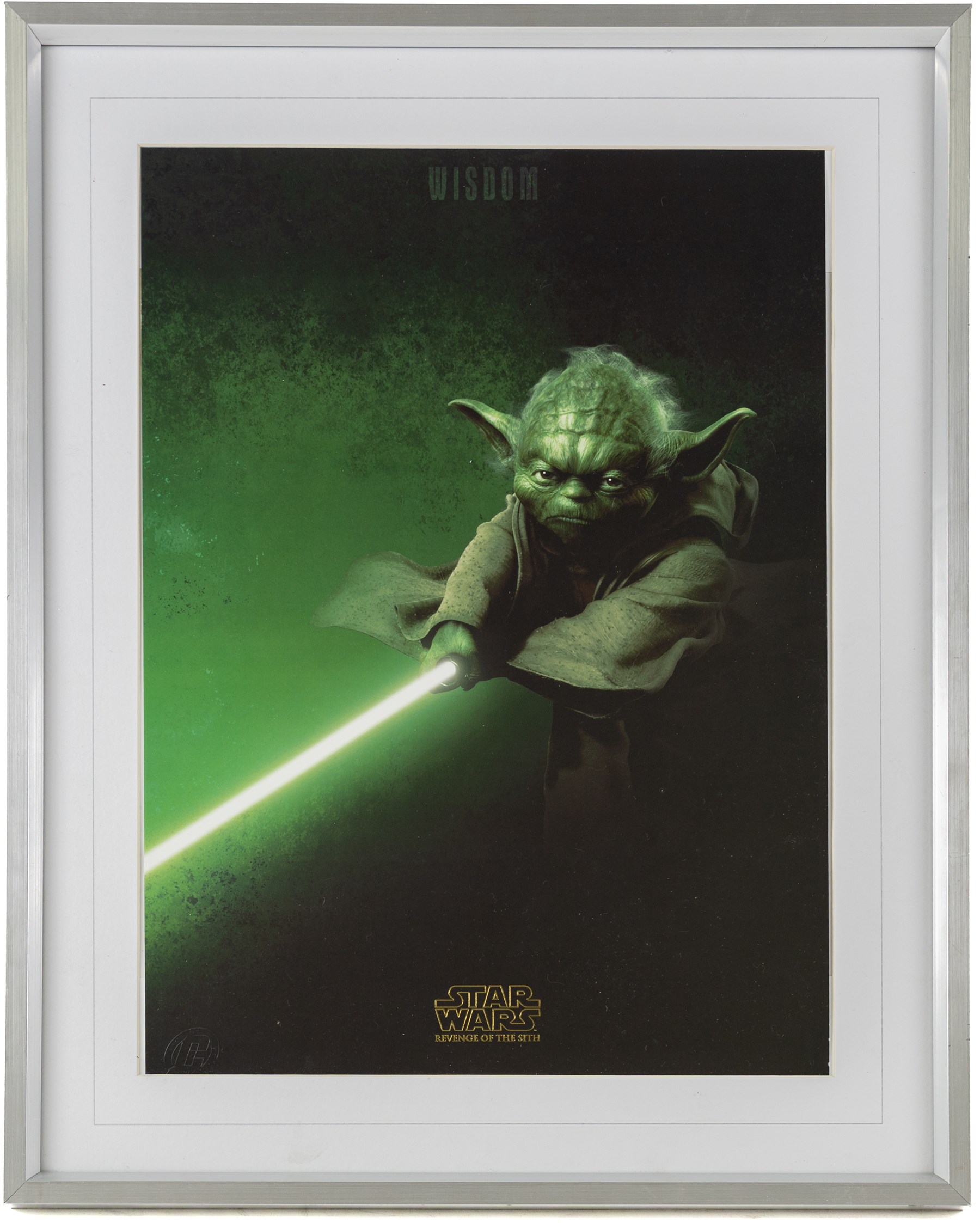 Five framed Cards Inc Star Wars Revenge of the Sith prints, comprising Mace Windu, Yoda, C-3PO, Darth Vader and R2-D2, the R2-D2 example signed by actor Kenny Baker, together with a collection of six smaller limited edition Star Wars art prints, largest H39cm (11)
