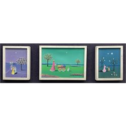 Henry Vitor (Brazilian 1939-): Evening Scenes, triptych of three oils on canvas, each signed and dated '76, largest 15cm x 22cm (28cm x 71cm overall)
