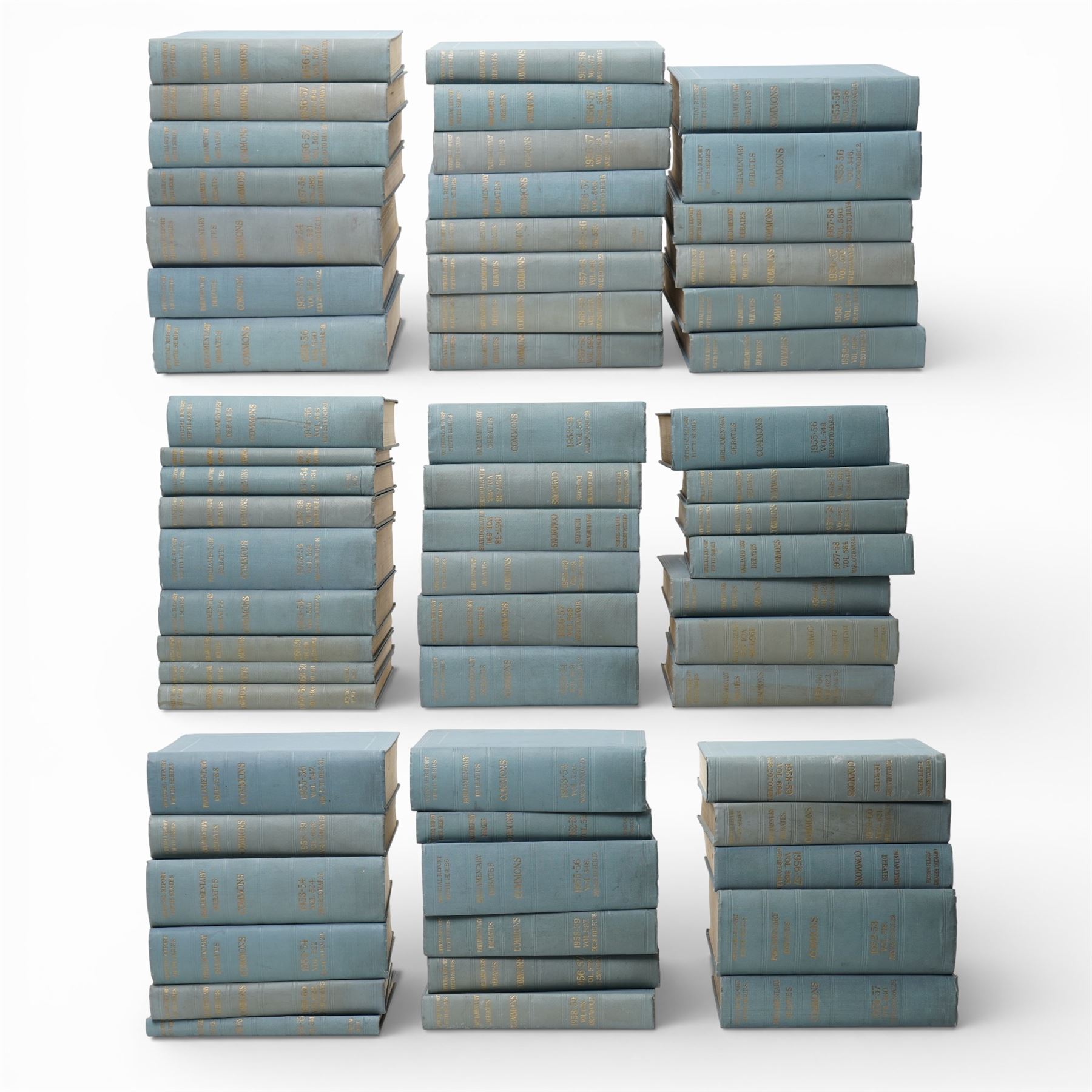 Hansard - House of Commons Parliamentary Debates covering the period 1952-1960, thirty nine volumes in original blue boards 
Provenance: property of a Nobleman