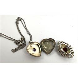 Collection of silver including necklaces, chains, rings, some stone set, cigarette case , hallmarked or stamped and costume jewellery