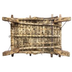 19th century Indian elephant 'Howdah' saddle, hardwood and iron bound 