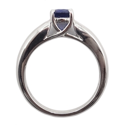  White gold single stone oval sapphire ring hallmarked 18ct, sapphire approx 0.9 carat  