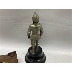 Walking cane, tennis racket, cricket ball (signed) and knight novelty cigarette lighter 