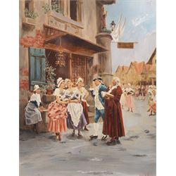 Continental School (20th Century): The Painter of Signs and Dutch Girls, pair overpainted prints on panel indistinctly signed 28cm x 20cm (2)