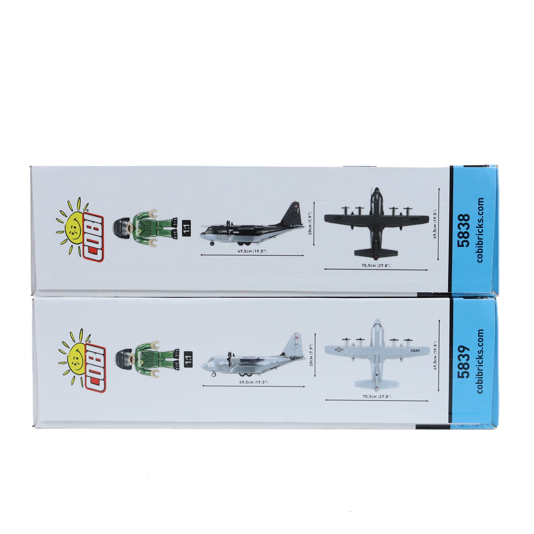 Two Cobi Bricks 1:61 scale Armed Forces model aircraft sets, comprising no. 5838 Lockheed C-130J 'Super Hercules' and no. 5839 Lockheed C-130 'Hercules', both in sealed boxes