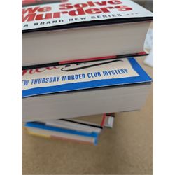 Eight first edition books, comprising signed Bob Mortimer 'And Away' autobiography, signed Richard Coles 'Murder Before Evensong' and six Richard Osman books, including 'The Thursday Murder Club' and 'The Last Devil To Die', with two Richard Osman signed bookplates