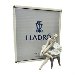 Lladro, Opening Night, modelled as a seated ballerina with lace skirt, no 5498, with original box, H15cm