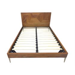 Barker & Stonehouse - contemporary chestnut king size bed frame, with geometric inlaid headboard and brass detailing, slatted base and tapered brass effect legs, together with Dreams ‘Reynolds 1000’ pocket sprung mattress