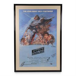Autographed 1980s Star Wars Empire Strikes Back movie poster, with artwork by Tom Jung, wi...