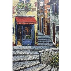 L Catherine (Continental 20th Century): Italian Cobbled Street, oil on canvas signed 90cm x 59cm 