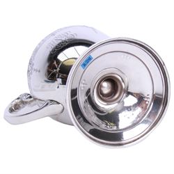 Large late 19th/early 20th century American silver pitcher, the body of ovoid form with embossed and chased foliate band, and acanthus capped scroll handle, upon a spreading circular foot with stiff leaf border, marked for Reed & Barton, Taunton, Massachusetts, and stamped Sterling, H27cm

