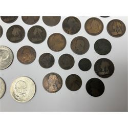 Great British and World coins, including pre-decimal pennies, threepence pieces and other denominations etc, housed in a vintage cash tin