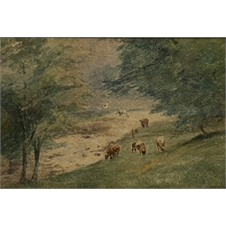 English School (Early 20th century): Cattle Grazing by the Riverside, watercolour unsigned 17cm x 26cm