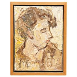 Barry De More (Yorkshire 1948-2023): 'Head of a Woman - Lipstick', oil and impasto on canvas signed titled and dated 2010 verso 40cm x 30cm