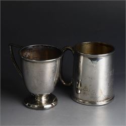 Two early 20th century silver christening mugs, both with engraved initials, both hallmarked, tallest H7.5cm