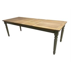 Neptune Furniture - 'Suffolk' oak dining table, pull-out extending top with two additional leaves, on turned supports, in grey paint and wax finish 