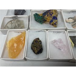 Collection of forty-one mineral specimens, including chalcedony, realgar, sulphur, zeolites, moss agate, thullite, chrysocola etc
 