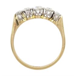 18ct gold graduating five stone old cut diamond ring, stamped, total diamond weight approx 0.55 carat