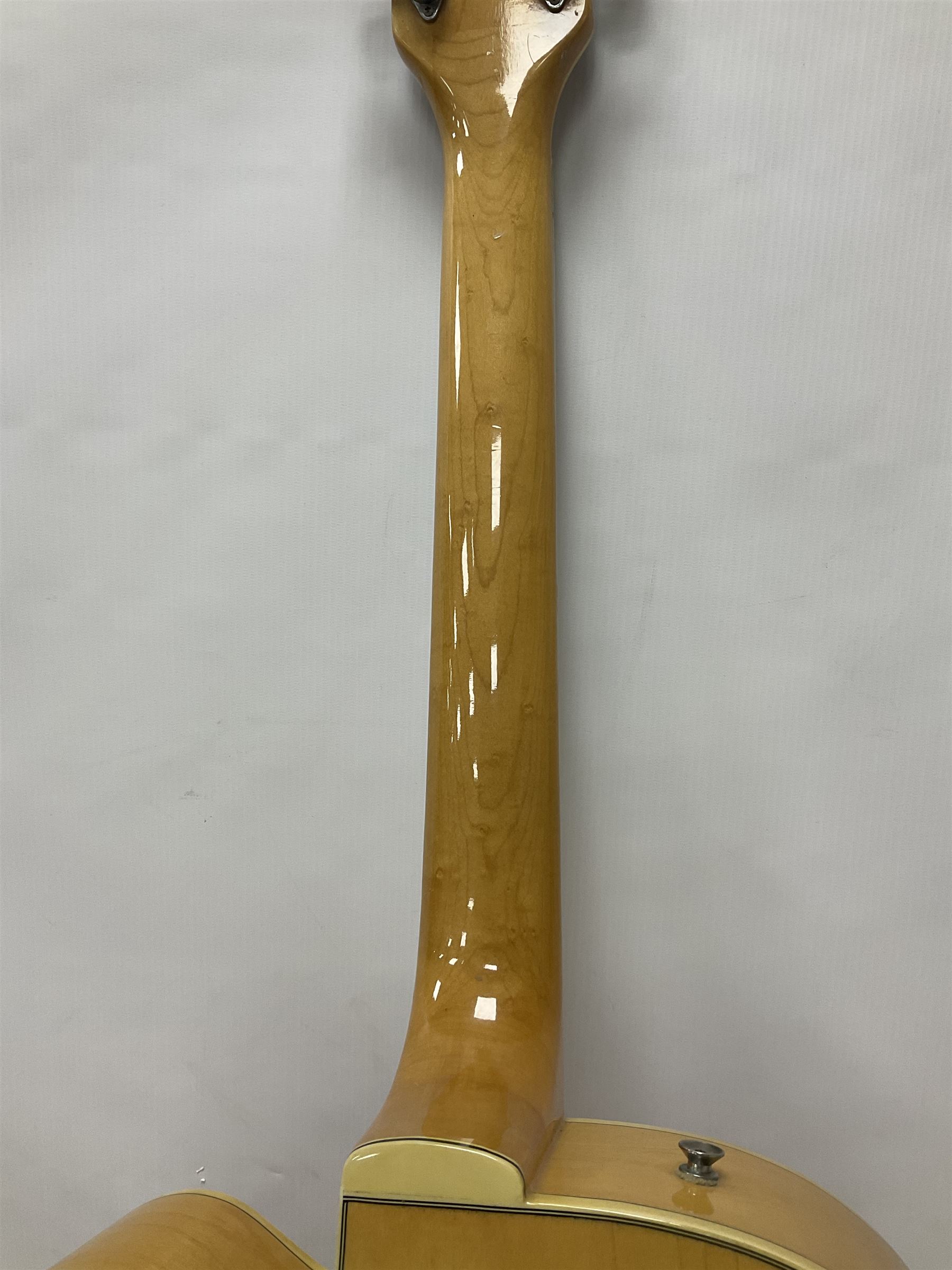 1980s Korean Antoria Jazzstar hollow body electric guitar, in blonde finish with inlaid fretboard, model no E G794, L109cm