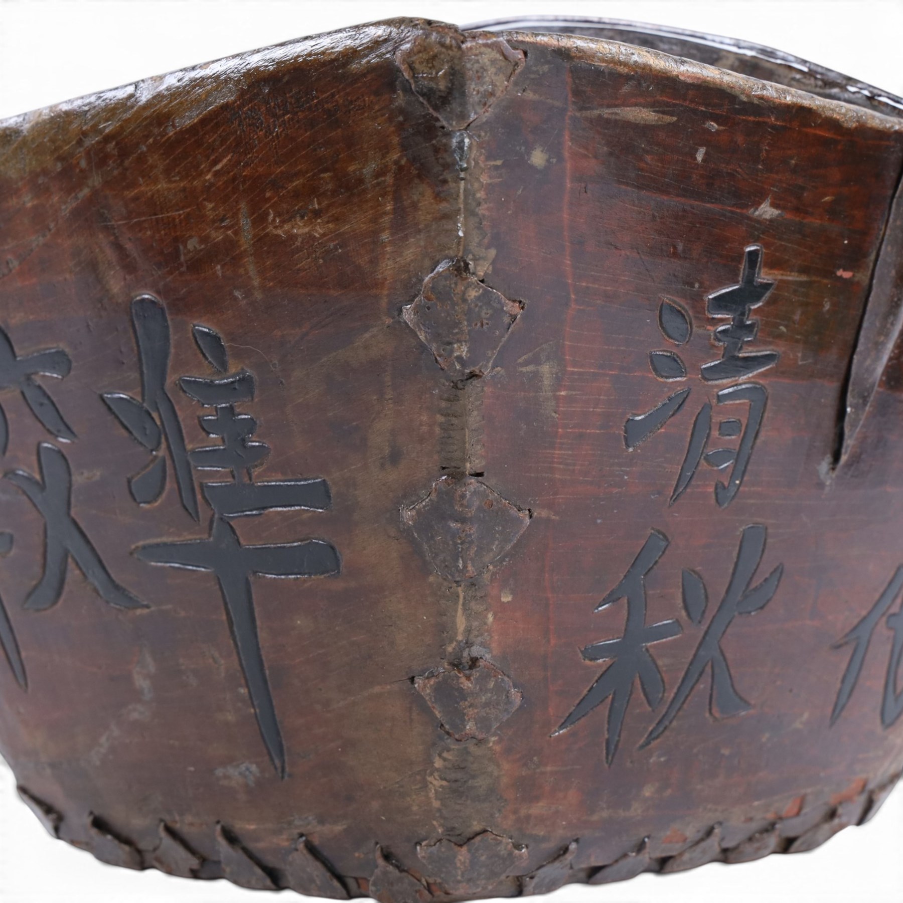 Chinese Dou, together with lacquered tray decorated with figures and bamboo steamer
