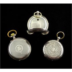 Victorian silver open face fusee pocket watch by J Jones, 338 Strand, No. 5890, case by Elizabeth Dyer, London 1851, continental silver keyless cylinder pocket watch, inner dust cover stamped Remontoire and a silver keywound pocket watch by Waltham, Mass, No. 2616483, hallmarked (3)