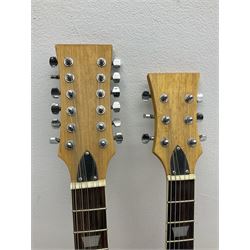 SG double neck electric guitar with twelve-string and six-string facilities and natural wood finish L103cm 