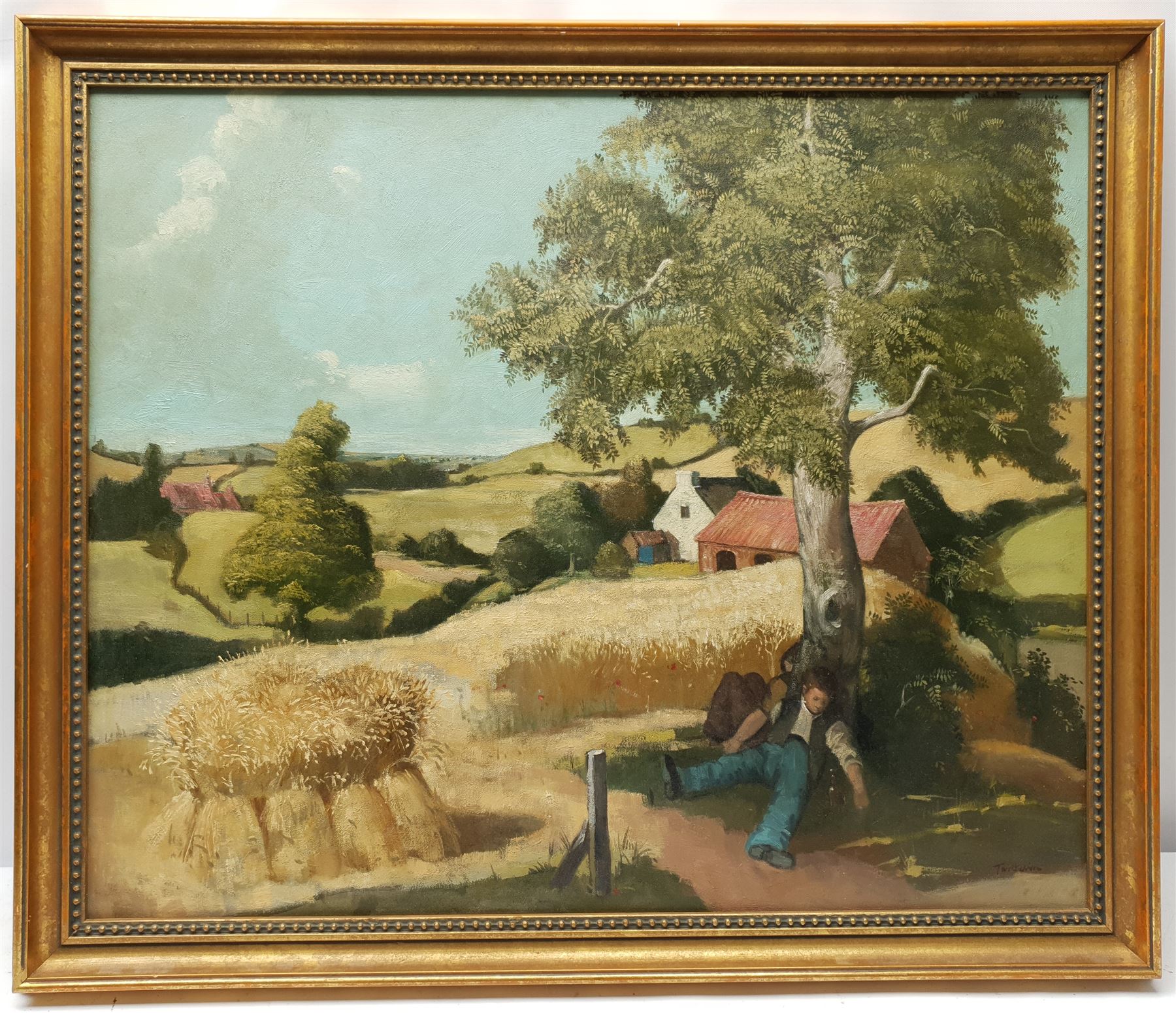 David Tarttelin (Grimsby 1909-): 'Mid Day Rest East Yorkshire', oil on board signed with later hand, titled verso 49cm x 60cm
