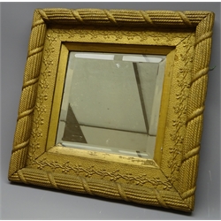  Early 20th century wall mirror, bevelled square plate in giltwood rope twist frame, H43cm, W43cm  