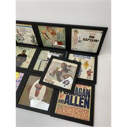 Sixteen vinyl records, each individually framed including Billy Connolly 'Atlantic Bridge',  'The Original West End Recording of Sandy Wilson's The Boy Friend starring Anne Rogers',  'The Best of the Goon Shows No2' etc, some with facsimile autographs within the frame 