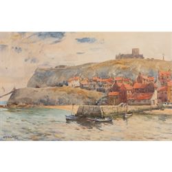 Albert George Stevens (Staithes Group 1863-1925): Tate Hill Pier - Whitby, watercolour sig...