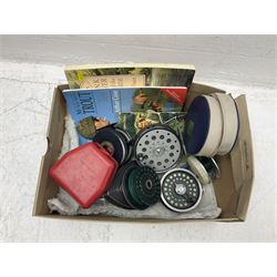 Hardy 'The Palakona' split cane fly fishing rod, Shakespeare Flymaster Composite rod and a Shakespeare Sigma Graphite rod, collection of fly reels including Farlow's Serpent, Abu Svangsta Delta 3 and Intrepid Gearfly and three trout fly fishing books