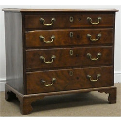 George III mahogany chest, four graduating drawers, shaped bracket supports, W80cm, H76cm, D48cm  