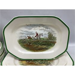 Collection of Copeland Spode hunting scenes dinner wares, after J. F. Herring, to include dinner plates, side plates, graduated serving platters, lidded box etc, together with Spode's Byron breakfast cup and saucer, all with printed marks beneath (29)