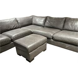 Sofa Workshop - five-seat corner sofa; matching footstool; upholstered in Italian grey leather 