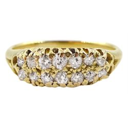 Early 20th century 18ct gold two row old diamond ring, stamped