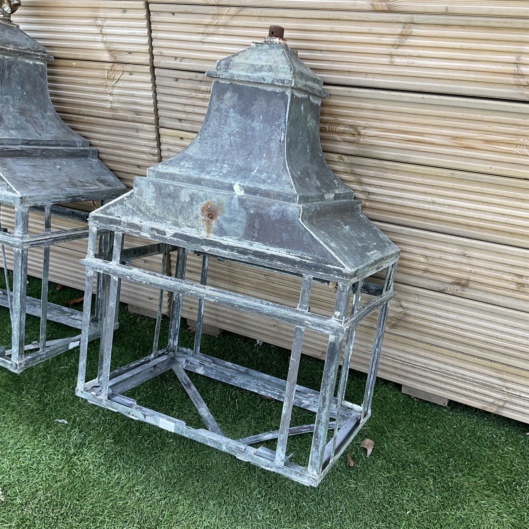 Pair of large Edwardian metal street lamps - THIS LOT IS TO BE COLLECTED BY APPOINTMENT FROM DUGGLEBY STORAGE, GREAT HILL, EASTFIELD, SCARBOROUGH, YO11 3TX