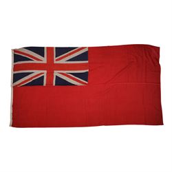Four large linen ship's flags, including Red Ensign, Union Jack, White Ensign and one other, Red Ensign H140cm,W260cm