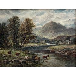 Scottish School (19th/20th century): River scene with Cattle Watering, oil on canvas board unsigned 34cm x 44cm