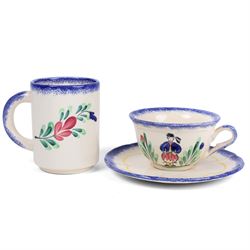 Two Kensington Potteries jugs, together with hand painted German bottle and Fousenant mug, cup and saucer 