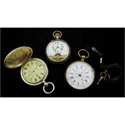 Swiss gilt Centre seconds chronograph, silver full hunter pocket watch by Eustace Durran Banbury, case stamped 'Fine Silver' and a Swiss 8 Days chrome pocket watch (3) 