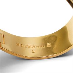 Frey Wille gold plated and enamel suite of jewellery from the Dolphins of Poseidon collection, including a pair of hoop earrings, hinged bangle and pendant on snake chain necklace, all boxed
