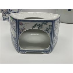 Chinese vase, decorated with vines and grapes and signed beneath, together with Chinese tea set of hexagonal form, comprising teapot and stand and six cups, vase H30cm