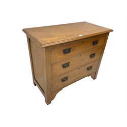 Early 20th century oak chest, rectangular top with panelled sides, fitted with three drawers