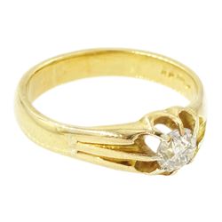 Early 20th century gold diamond ring, eight claw set with a single old cut diamond of approx 0.45 carat, stamped 18ct