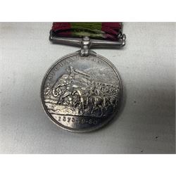 Victoria 2nd Afghanistan War Medal 1878-79-80 with three clasps for Kandahar, Kabul and Charasia, name erased, with ribbon