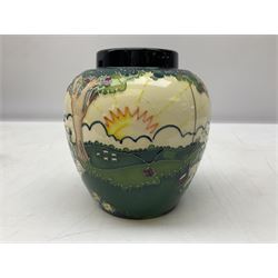Moorcroft Nursery Rhyme Series Little Miss Muffet pattern ginger jar designed by Nicola Slaney, 2005 limited edition 85/250, printed and painted marks beneath, with original box H16cm